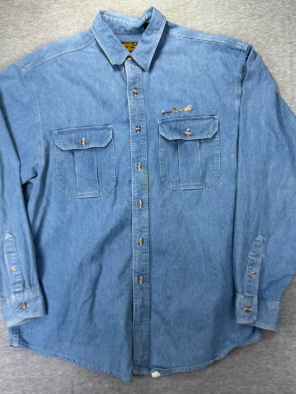 Eddie Bauer Mens Denim Button Down Long Sleeve Shirt Size XL Embroidered USA